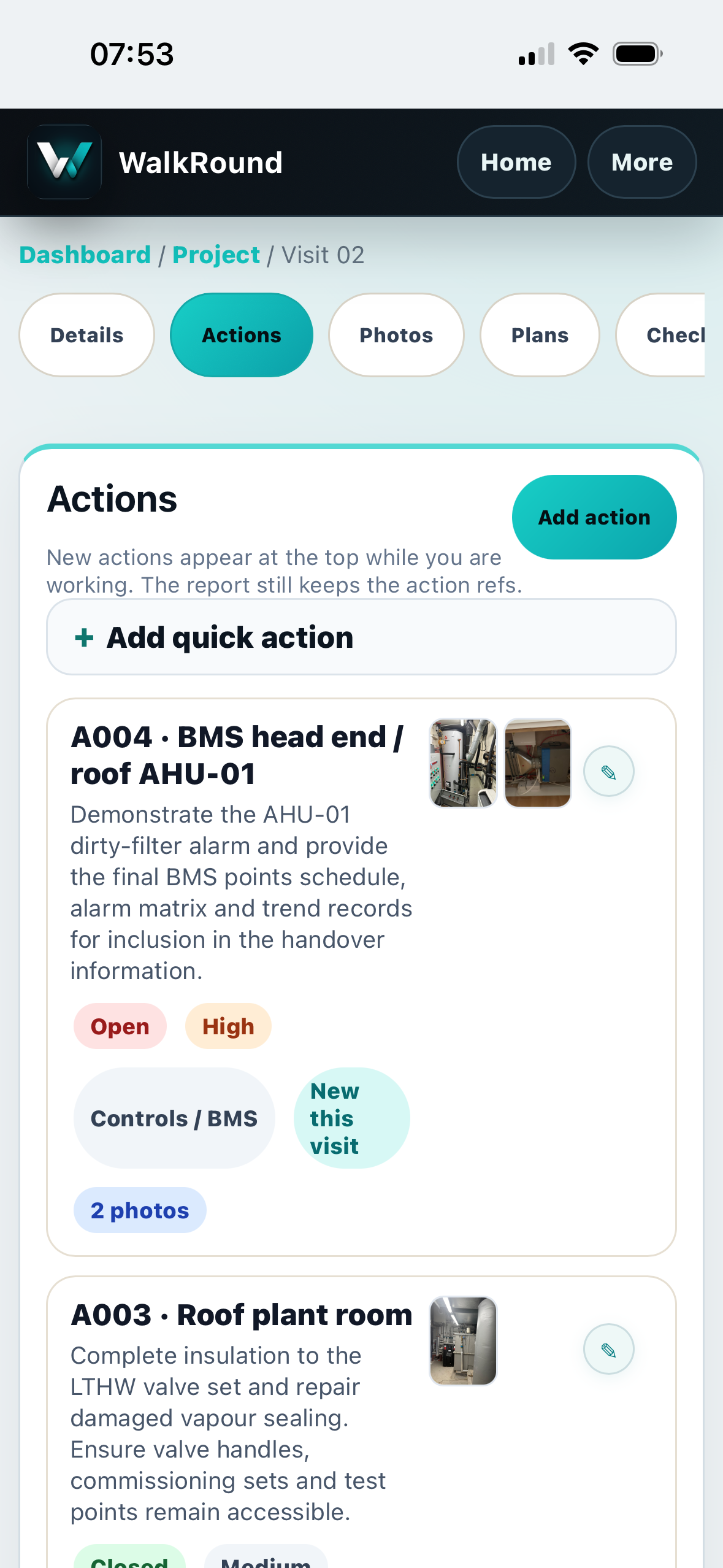 WalkRound iOS Build 12 actions with pencil edit controls