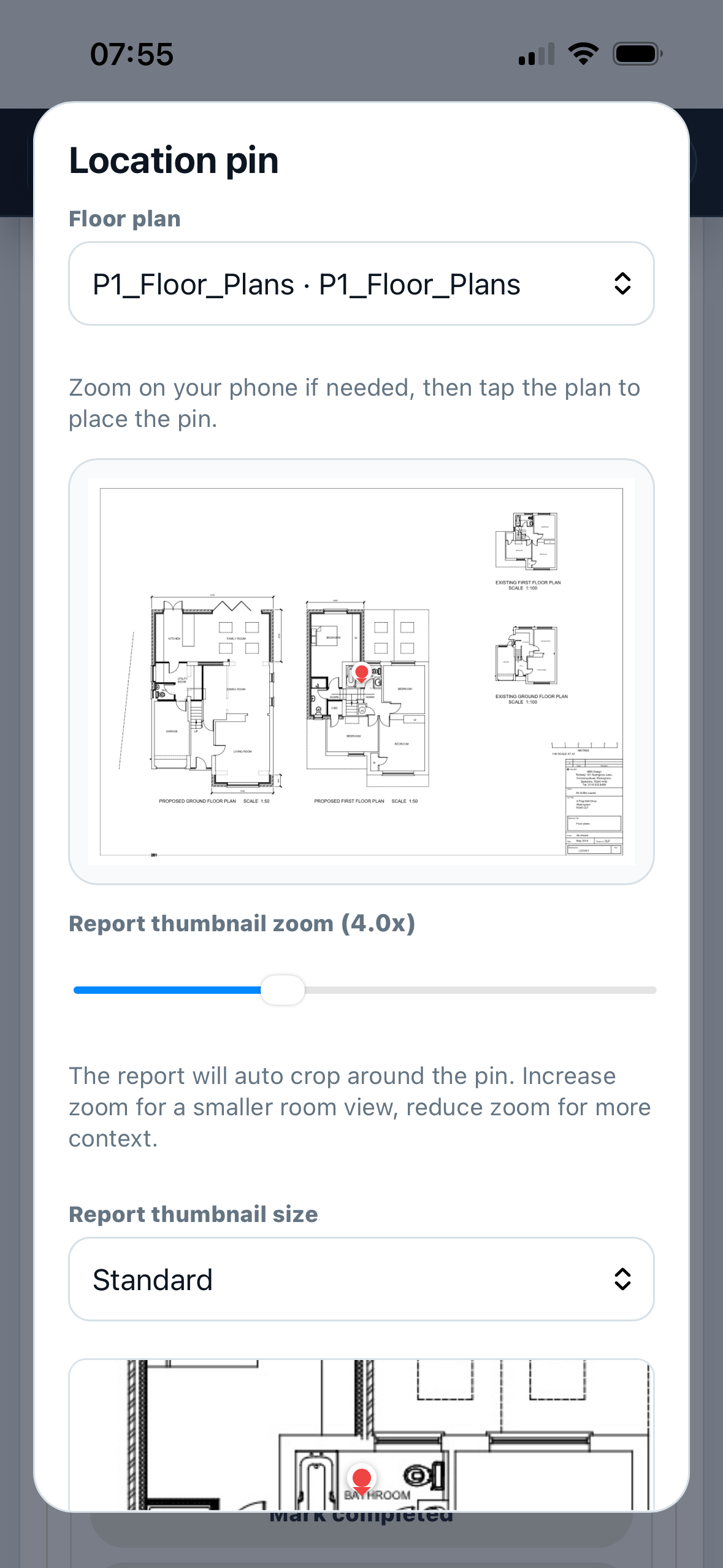WalkRound Build 12 floor-plan pin placement