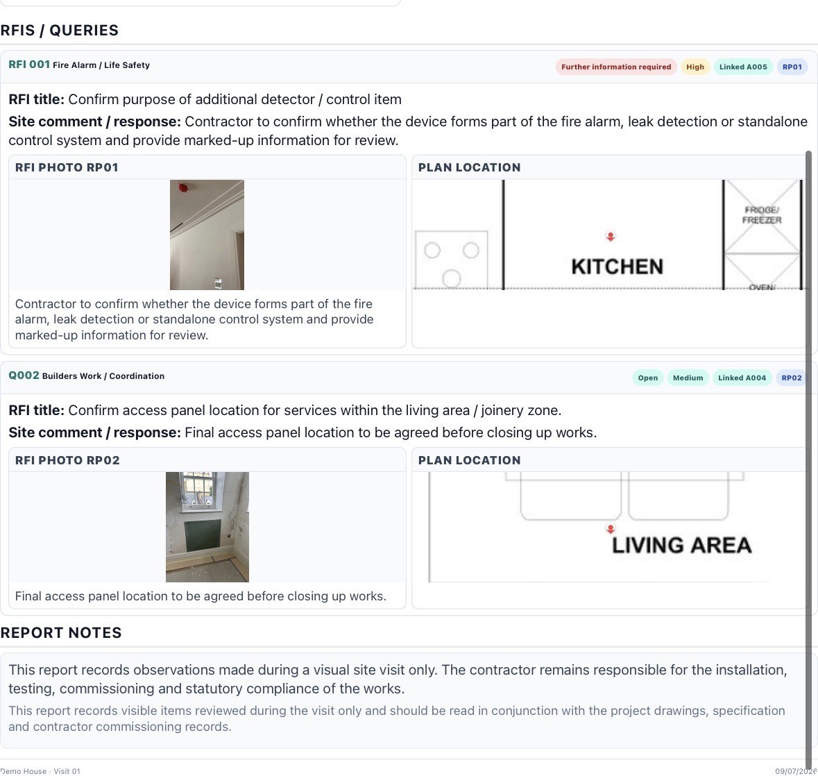 WalkRound MEP current issues screen showing overdue and due soon actions