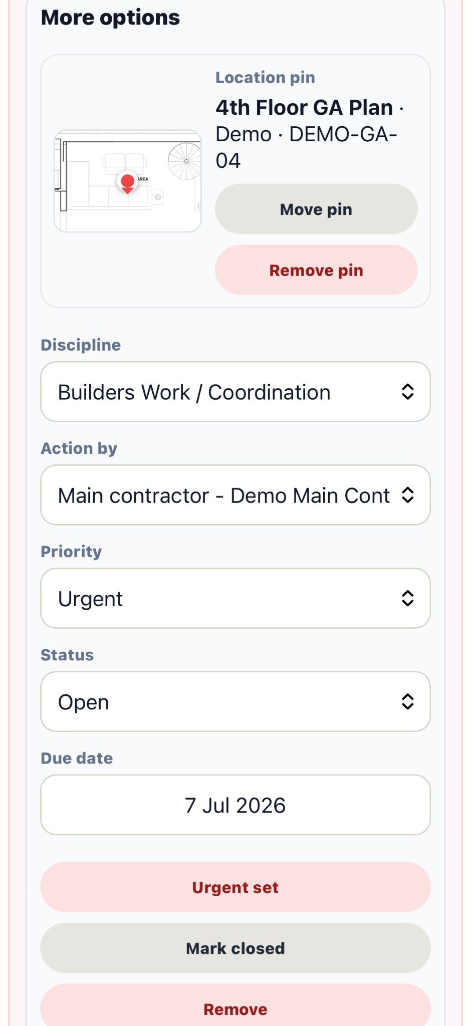 Location pin linked to an action on a GA plan